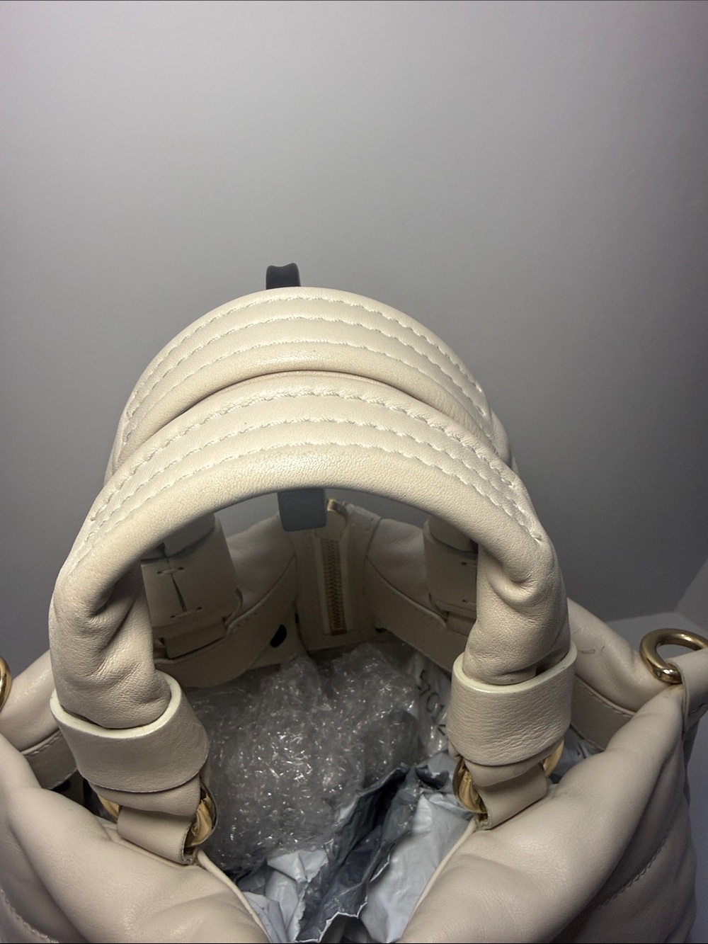 Moncler Amandine Borsa White Leather Puffer Satchel - Picture 5 of 15